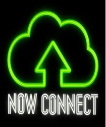 The words 'Connect now' with a green neon symbol